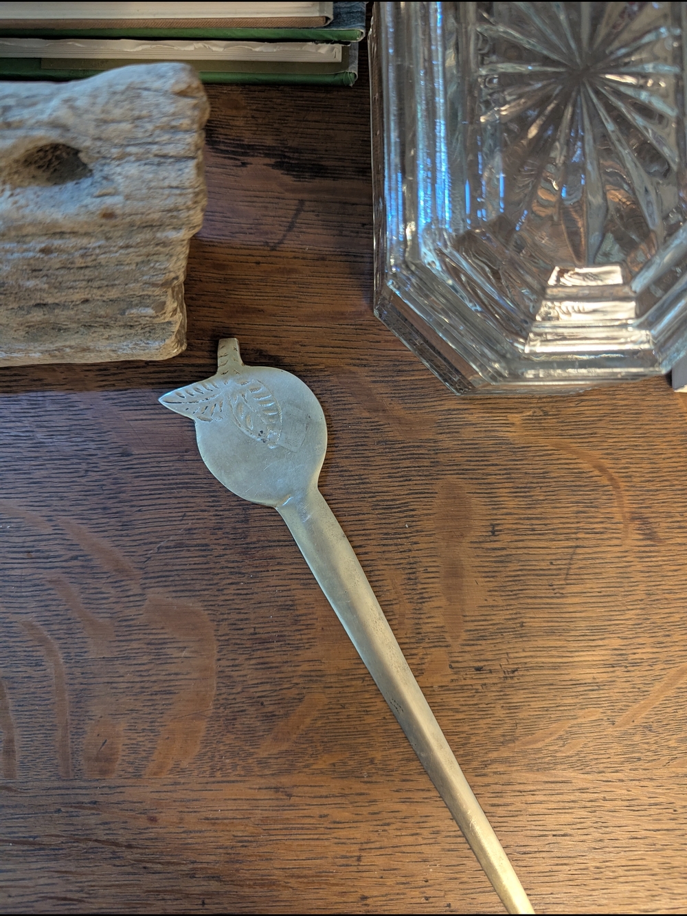Brass Apple Motif Letter Opener Detailed Leaf Accent